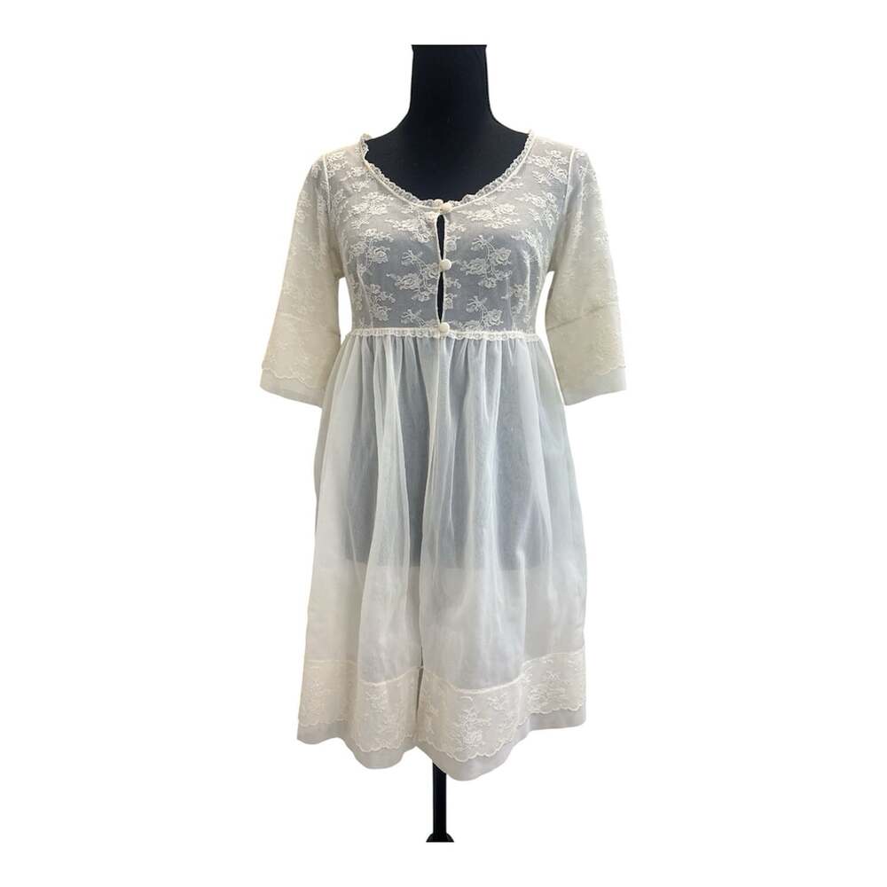 Vintage Henson Kickernick Sheer Ivory Peignoir Babydoll Style Robe Size 32